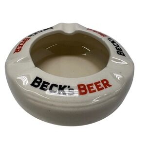 Beck's Beer Vintage Ceramic Round Ashtray Cream Red Black Logo German Barware